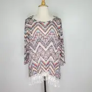 Younique Multi-Color Tribal Aztec Fringe Lace Stretchy Sweater Top NEW Size 3X