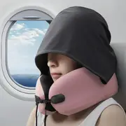 Travel Pillow with Hat,Super Comfy Neck Pillow for Airplane,Ergonomic Memory Foam Pillow with Just Right Neck Support Travel Pillows (Pink)