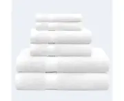 6pcs 650gsm Combed Cotton Luxury Bath Towel Set Extra Soft Absorbent Hotel Quality White