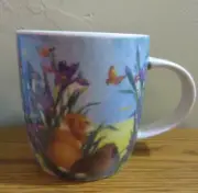 CERAMIC COFFEE MUG RABBIT BUNNIES IRISES NEW IN BOX EASTER SPRING