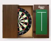 SHOT DARTS Bandit Duro Bristle Dart Board + Walnut Cabinet + Darts