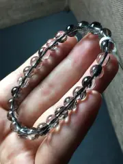 7.2mm Natural bar Black Hair Rutilated Crystal Round Beads Sphere Bracelet