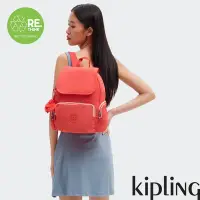 在飛比找Yahoo奇摩購物中心優惠-Kipling (網路獨家款) 活力珊瑚橘掀蓋拉鍊後背包-C