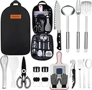 Haplululy Camping Kitchen Equipment Camping Cooking Utensils Set Portable Picnic Cookware Bag Campfire Barbecue Appliances Essential Gadgets and Accessories Suitable for Tent Campers,