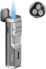 PIPITA Torch Lighter Windproof Firelighters Triple Jet Flame Refillable Butane Gas Lighter with Punch (Without Gas)