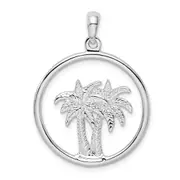 Sterling Silver De-Ani Rhodium-Plated Polished Double Palm Tree Circle Pendant