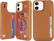 Cavor for iPhone 12 Mini Case Vertical Flip Cover for iPhone12 Mini Wallet Cases PU Leather Kickstand with Card Slots Holder Magnetic Clasp Protective Phone Cover for Women Girl Men-Brown