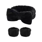 3Pcs Bow Headband Wristband Set Towel Elastic Soft Washing Face Shower Make up Y