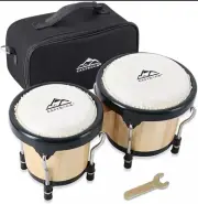 EastRock 4~5” Mini Wooden Bongo Drums w/ Carrying Case, NEW in box!
