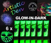 6 x15ml UV NEON GLOW IN THE DARK FACE & BODY PAINT 2 in 1 By Artistic Den **