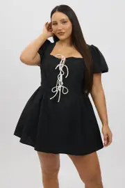 Black Ruffle Playsuit Short Sleeve Front Tie