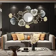 Big Decorative Wall Mirrors for Living Room, Large Metal Ginkgo Flower Hanging Wall Mirror, Modern Gold Wall-Mounted Mirror, Home Wall Decor for Vanity Bedroom Bathroom Farmhouse (46.5X26.8In)