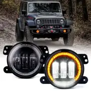 Xprite 2x LED Fog Lights Yellow DRL Ring 4Inch 60W for 2007-18 Jeep Wrangler JK (for: Jeep)