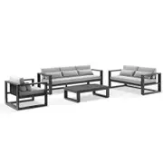 Outdoor Santorini 3+2+1 With Coffee Table In Charcoal With Denim Grey Cushions