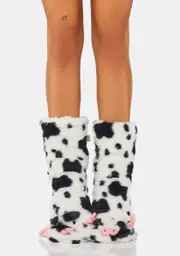 [OOOH YEAH SOCKS] Moo Moo Plush Sherpa Slipper Socks
