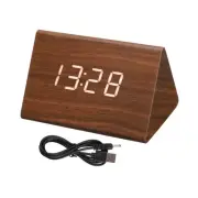 Wooden Alarm Clock with White Digits, Brown Digital Alarm Clocks for Bedrooms
