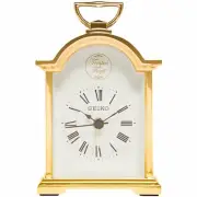 NEW Seiko Paxton Gold Metal Carriage Mantel Alarm Clock, 11cm