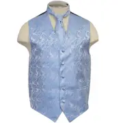New formal Men's Paisley Vest Tuxedo Waistcoat_Necktie Light Blue wedding prom