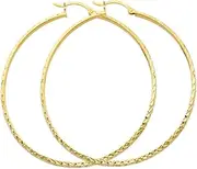 [JewelryWeb] 14k Yellow Gold Sparkle Cut 2.8mm Half Round Tube Hoop 45mm Earrings-Hoop Earring for Women