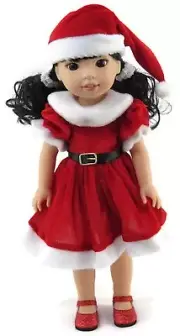 Red Santa Dress & Hat for Wellie Wisher 14 1/2 inch Doll Clothes Girl