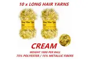 10 x Cream 100G Soft Fluffy Long Hair Fur Fleck Knit Yarn Knitting Wool Crochet Balls