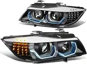 DNA MOTORING HL-3D-E9005-BK-MQ Dual 3D Halo Amber LED Signal Projector Headlight High Low Beam Replacement Compatible with 05-08 323i/325i/325xi/328i/328xi/330i/330xi/335i/335xi 4-Door Sedan