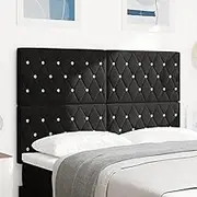 Black Velvet Tufted Headboard, Wall-Mounted Adjustable Upholstered Panel for Bed Frame, Bedroom Decor