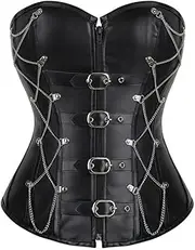 [OFFSUM] Women's Sexy Corset - Black Single Breasted Leather Lingerie Adjustable Strapless Backless Large Size Summer with Zipper Party Clubwear Top