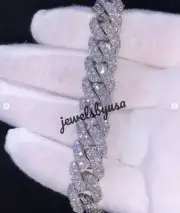 Mens VVS Moissanite 14mm x 8" Miami Cuban Link Bracelet White Gold Plated Silver