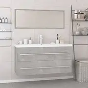 Bathroom Furniture Set Concrete Grey, Under Sink Cabinets, Wall-Mounted Mirror, Narrow Organizer, Bathroom Toilet, Ample Storage Space