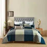 CottonMore 100% Cotton Large Check Pattern Quilt Doona Duvet Cover Set - Queen