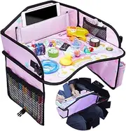 Lordap Kids Travel Tray for Toddler Car Seat,Toddler Car Seat Tray Organizer,Large Ipad Holder A Road Trip Essential,Soft Padding,Waterproof,Food & Snack Lap Tray Carseat,Stroller,High Chair (Pink)