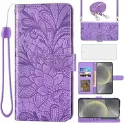 [Asuwish] Mobile Phone Case for Samsung Galaxy S24/S25 5G Case with Glass Film Screen Protector and Card Slot Foldable Leather Wallet Stand S 24 24S S24 Mobile Phone Cases Protective Cover Phone Case