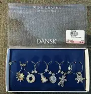 DANSK Silver plated Christmas Holiday Wine Glass Charms - Set of 6 NEW IN BOX