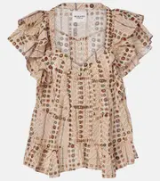 [Marant Etoile] Marant Etoile Madrana printed ruffled cotton blouse AU 14 white