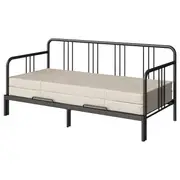 FYRESDAL day-bed with 2 mattresses, black/Vannareid extra firm, Single