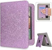 Caweet Case for Kindle Paperwhite 12th Generation and Kindle Colorsoft Signature Edition 7 Inch 2024 Release, Premium PU Leather Foldable Stand Protective Cover with Card Slot and Hand Strap, Purple