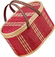 SEWACC Box Bamboo Storage Baskets with Lid Oval Bins with Swing Handles for Versatile Organization Home Office Car Rustic Makeup Organizer and present Box Occasion
