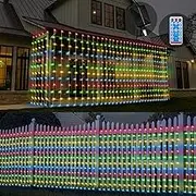 32.8 * 6.56FT Large Size Solar Curtain Lights Outdoor, 8 Modes String Icicle Lights, Garden Christmas Decortions for Patio, Gazebo, Eaves, Fence, Tree, Porch (Multicolor)