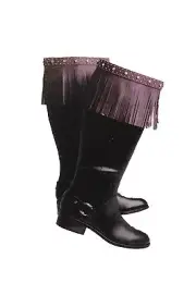 Western Women Boots Toppers Pair Brown Leather Long Fringes Turquoise Blue Beads