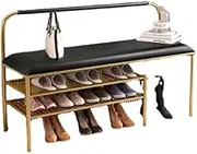 Metal Frame 3-Tier Bench with Shoe Storage Home Shoe Changing Bench Upholstered Bench to Store Different High and Low Shoes for Entryway Bedroom Hallway(80 * 32 * 64cm, B)
