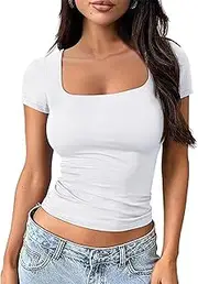 [OYIGELZ] Women's Basic T-Shirt Y2K Slim Fit Tops Classic Cut Short Sleeve Crop Tops Plain Shirt Tank Top Summer Casual Tee Shirts