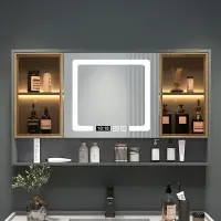 在飛比找樂天市場購物網優惠-免運 實木浴室智能鏡柜單獨掛墻式衛生間收納鏡子帶燈置物架防霧