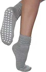 [Generic] Pilates Scrunch Crew Socks w/Heart Grips for Women | Non-Slip Athletic Socks for Yoga, Barre, Pilates | Grippy Pilates Socks