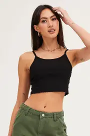 Black Crop Singlet Top - Size XL, Women's Singlet