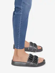 Black Leather Disc Slides