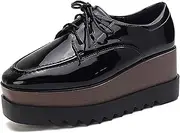 [TOSOFT] Fashion Patent Leather Women Shoes Spring/Autumn Square Toe Heightened Sneaker Platform Shoes Wedge Oxfords for Dress