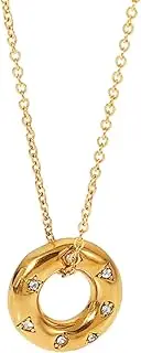 [Xiao Hua] handmade necklace pendant is suitable for both men and women, with a hollow circular ring set with zircon pendant necklace (gold), 1.6cm/0.6in, stainless steel+natural zircon, natural