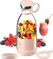 Wireless Charging 4 Blades Electric Juicer Mini Portable Blender Fruit Mixer Fruit Extractors Juice Maker Machine Blender Smoothies Mixer Personal Size (Pink)
