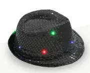 Adults Black LED Light Up Flashing Sequin Costume Hat